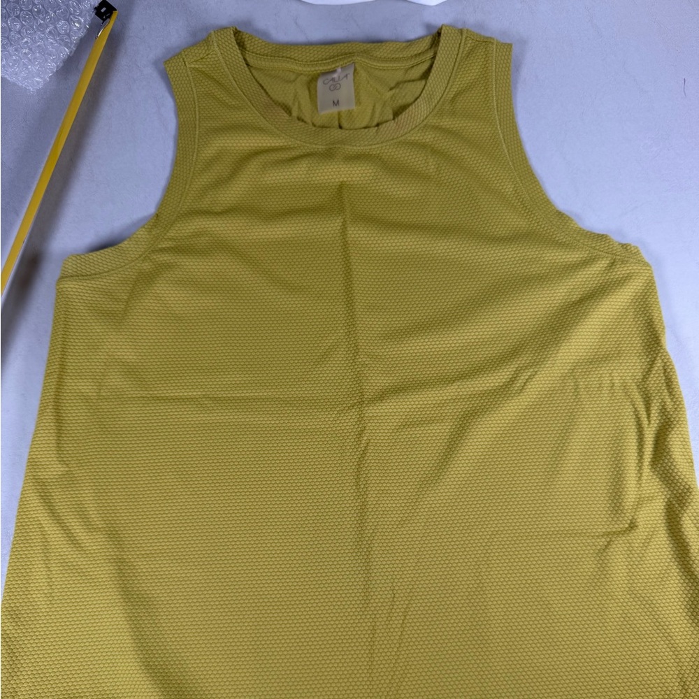 CALIA Olive Green/Mustard Athletic Bubble Mesh Sleeveless Tank Top - Size M